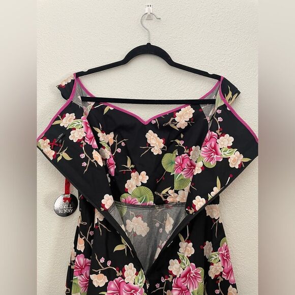 Hell Bunny Freya Japanese Cherry Blossom Floral Off The Shoulder Dress Small NEW - Picture 7 of 10
